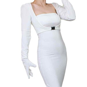 手袋 ドレス用 レディース ゴールド ベロア 防風 ロング フィンガーグローブ 一体型 トップス ショート丈 ラウンドネック ベスト 暖かい 保温 パーティー おしゃれ 黒 白 赤