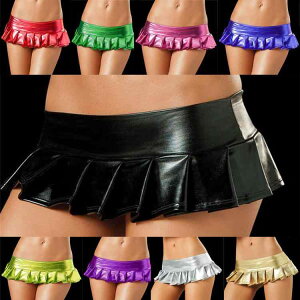 マイクロミニスカート ミニ セクシー レディース おしゃれ ダンス 衣装 ショート プリーツ フェイクレザー ローライズ かわいい ガーリー ユニフォーム風 コスプレ