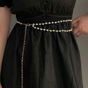 チェーンベルト レディース 大人 上品 エレガント ビーズ パーティー 外出用 ウエストマーク 夏 シングルループ フック 合金 白 おしゃれ