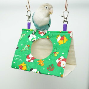 バードテント 文鳥 インコ オウム 綿 キャンバス ハンモック 春夏 窓付き 三角 巣 寝床 遊具 大きいサイズ かわいい クリスマス ねこ 犬 柄 緑 青 黄