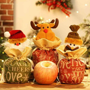 クリスマス 飾り ギフト バッグ お菓子 フルーツ 包装 おしゃれ 小さめ 英字 サンタクロース トナカイ くま 巾着 麻袋 赤 柔らかい 雪だるま パーティー