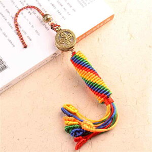 カーアクセサリー おしゃれ バックミラー 吊り下げ 真鍮 編み ロープ ガウ 金剛結 ネパール チベット 仏具 レトロ エスニック カラフル プレゼント