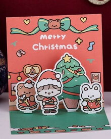 クリスマスカード サンタ 雑貨 韓国 セット 封筒 立体 グリーティング メッセージ 祝福 英文字ロゴ 子ども くま うさぎ かわいい 赤