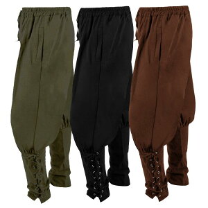 中世 服 メンズ 大きいサイズ ゆったり レトロ ジョガーパンツ ウエストゴム レースアップ コスチューム 衣装 シンプル 無地 黒 白 カーキ