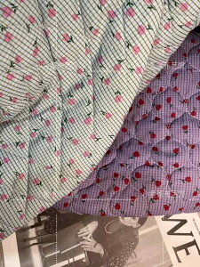 生地 キルティング 手芸 ハンドメイド 手作り 秋冬 コットン ルームウェア カバー レッスンバッグ キルト 素材 05m 紫 青 花 チェック 柄 かわいい