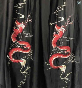 生地 おしゃれ 刺繍 ドラゴン シフォン マルチ カラー 漢服 手作り 夏 シャツ ドレス 柔らかい 薄手 布 チャイナ風 黒 赤 シルバー