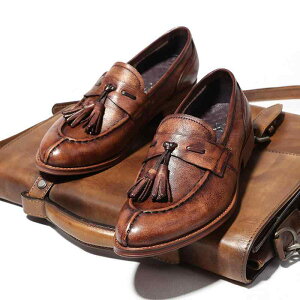 ローファー メンズ 革 牛革 春夏 デイリー 普段使い カジュアル ヴィンテージ風 クラシック タッセル スリッポン モカシン ドライビングシューズ 耐摩耗性 ラウンドトゥ フラットヒール ブ
