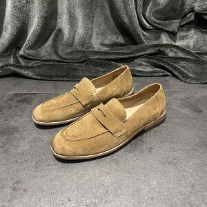 革靴 メンズ ローファー スリッポン モカシン グッドイヤー製法 手作り ハンドメイド 牛革スエード 英国風 レトロ カジュアル スクエアトゥ 普段使い 通気性 グレー ネイビー ブラウン