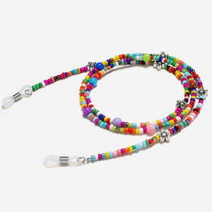 メガネチェーン キッズ 子供 滑り止め 首掛けストラップ カラフル小花 花モチーフ ビーズ製 普段使い 通学 学生 近視メガネ 落下防止 眼鏡アクセサリー