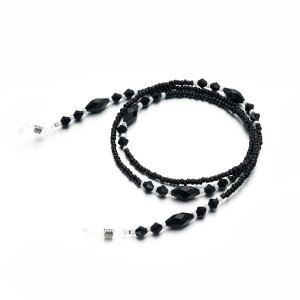 メガネチェーン レトロ スタイリッシュ ビーズ グラスコード ブラック シンプル 首掛け ネックストラップ 色落ち防止 小物 普段使い アクセサリー 軽量 紛失防止