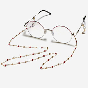 メガネチェーン グラスコード 宮廷風 アクセサリー 首掛け 落下防止 滑り止め スタイリッシュ おしゃれ シルバー ゴールド レッドストーン装飾 小物