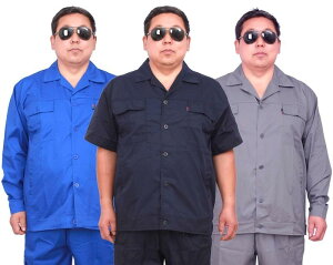 作業服 上下セット 夏 大きいサイズ メンズ 長袖 半袖 ジャケット 開襟 ボタン ポケット パンツ 薄手 ゆったり 耐摩耗 通気 色褪せにくい 工場 シンプル グレー 青 紺