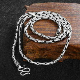 ネックレス メンズ 男女兼用 銀 タイシルバー シルバー925 竹節チェーン 個性的 レトロ ヴィンテージ 民族風 普段使い デイリー カジュアル アクセサリー