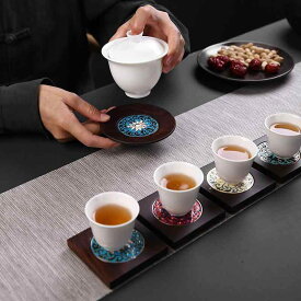 茶托 コースター 黒檀 無垢材 木 円形 丸型 和風 レトロ 禅風 おしゃれ 茶道 お茶 湯呑み 卓上 断熱マット