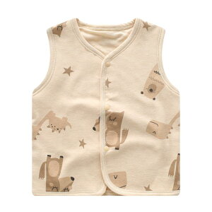ベスト ベビー 新生児 赤ちゃん 男の子 女の子 男女兼用 春夏 薄手 前開き ボタン留め 綿 コットン ジレ かわいい おしゃれ キャラクター柄 やわらかい 肌触り快適 アウター 重ね着 普段着 ル