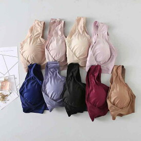 スポーツブラ レディース 大きいサイズ 薄手 軽量 ノンワイヤー フルカップ シームレス 脇高 脇肉カバー バストアップ ホールド感 ナイトブラ ブラトップ プルオーバー 無地 パッド ストレッチ