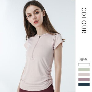 Tシャツ レディース ヨガウェア スポーツウェア 春夏 薄手 軽量 速乾 通気性 着痩せ 半袖 ドローストリング スリムフィット フィットネス トレーニング ラウンドネック