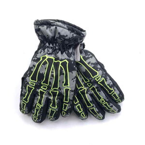 手袋 子供 男の子 秋冬 厚手 中綿 裏フリース 撥水加工 滑り止め ハロウィン スカル柄 プリント アウトドア スキー 雪遊び 防寒 5本指 グローブ キッズ