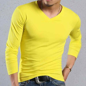 Tシャツ メンズ モダール Vネック 長袖 無地 スリム フィット タイト 厚手 秋冬 ジャージー 着回し インナー アンダーシャツ カジュアル 伸縮性 快適 肌触り ソフト