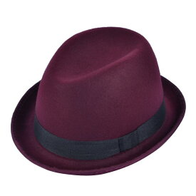ハット メンズ 紳士 フェドラハット ブリティッシュ ジャズ フォーマル ショートブリム ウール ワインレッド 秋冬 タウン カジュアル ステージ 衣装