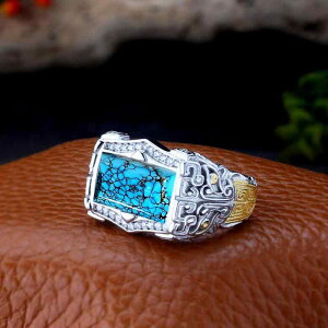 指輪 メンズ 男性用 S925シルバー 空枠 オープンリング 民族風 レトロ スクエア リング ターコイズ 琥珀用 シルバーアクセサリー 普段使い カジュアル