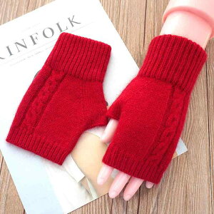 手袋 レディース 秋冬 指なし 裏起毛 ウール ファー ニット ショート丈 ドライブ 防寒 スマホ 韓国風 普段使い