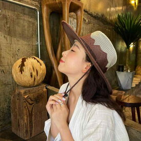 ハット 男女兼用 カジュアル ヴィンテージ感 麻 リネン メッシュ 通気性 吸湿速乾 ウエスタン つば広 ワイドブリム 日よけ UVカット 遮光 アウトドア レジャー 旅行 キャンプ アースカラー 春夏