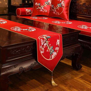 テーブルランナー 新中華風 禅スタイル 刺繍 布製 多用途 飾り布 長方形 マルチカバー レッド ブルー イエロー 鳥 龍 鯉 鶴柄