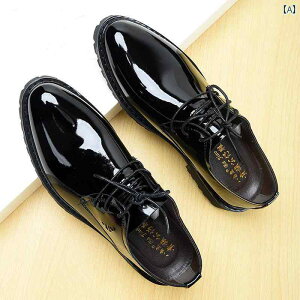 革靴 メンズ ヤング ビジネス フォーマル スーツ 結婚式 韓国風 エナメル フェイクレザー レースアップ ポインテッドトゥ 厚底 春夏