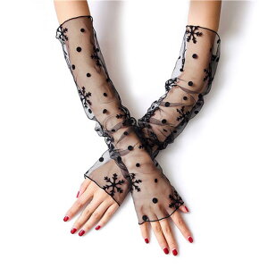 アームカバー レディース 春夏 接触冷感 UVカット 日焼け防止 レース 薄手 ドライブ スポーツ 伸縮性 ロング丈 メッシュ 吸湿速乾 ドット柄 花柄 ラメ