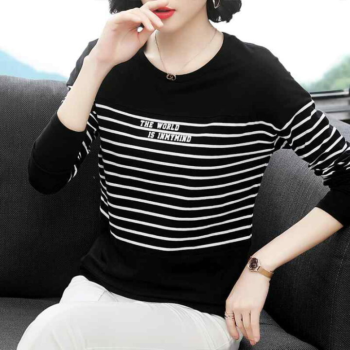 楽天市場】Tシャツ レディース ママ服 ミセス 女性 長袖 ストライプ柄 