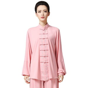 太極拳ウェア レディース 春夏 中国風 エレガント 武術服 練習着 軽量 快適 動きやすい スポーツウェア 演舞用 ホワイト ピンク