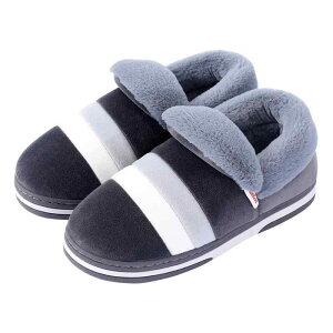 ルームシューズ メンズ 冬用 裏ボア 厚底 かかと もこもこ コットン スリッパ 室内履き 自宅用 あったか 暖かい 滑り止め グレー