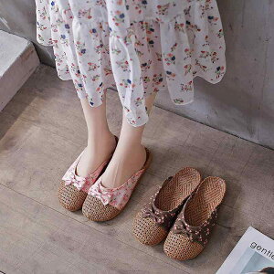 ルームシューズ レディース メンズ 夏 い草 亜麻 リネン ラタン調 編み込み 室内履き 滑り止め 厚底 EVA つま先あり