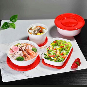 弁当容器 厚手 丸型 テイクアウト デリバリー 持ち帰り 飲食店 業務用 和風 弁当 ランチ スープ 汁物 プラスチック製 密閉 液漏れ防止 ホワイト 赤蓋