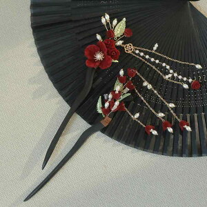 かんざし おしゃれ 簪 レディース 赤 花 タッセル 揺れる きらきら 新娘 中国風 チャイナ風 漢服 ヘアアクセサリー 和装 髪飾り 上品