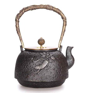 鉄瓶 鋳鉄製 無塗装 銅蓋 手作り 中国風 レトロ 伝統工芸 湯沸かし 茶器 ティーポット 大容量 鉄本来の風合い