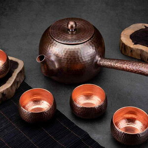 茶器 銅製 手作り 鎚目模様 厚手 横手 やかん 湯沸かしポット 家庭用 中国茶器 ティーポット 茶道具 レトロ アンティーク風 功夫茶