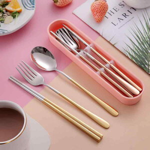 カトラリー 携帯用 学生用 304ステンレス製 箸 スプーン フォーク セット 収納ケース ゴールド ローズゴールド ブラック