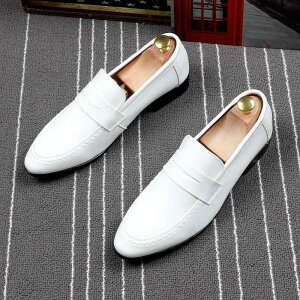 革靴 メンズ ホワイト ポインテッドトゥ スリッポン ローファー ドライビングシューズ 春夏 通気性 シークレットシューズ 合皮 ラバーソール カジュアル ビジネス シンプル