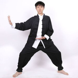 太極拳ウェア メンズ カンフーシャツ チャイナジャケット セットアップ 綿混 フラノ ストレッチ ノーアイロン 中国風 武術服 詠春拳 トレーニング 黒 秋冬