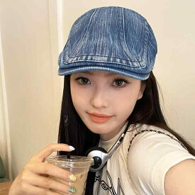レディース ハンチング帽 春 おしゃれ 女性 レトロ デニム ハット 夏 無地 シンプル カジュアル 普段使い お出かけ つば付き レジャー ストリート 青