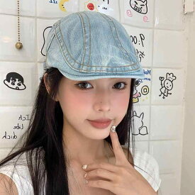 ハンチング レディース 春 おしゃれ 女性 つば付き レトロ デニム ハット 夏 大きめ 調節可能 ストリート カジュアル 普段使い お出かけ レジャー 無地 シンプル 青