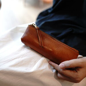 ペンケース 革 レザー 大人 メンズ レディース レトロ ジッパー 雑貨 筆箱 小物入れ 収納ポーチ シンプル カジュアル 無地 おしゃれ 茶