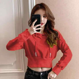 春秋 レディース ショート パーカー 韓国 スリム フィット ハイウエスト ジャケット カジュアル