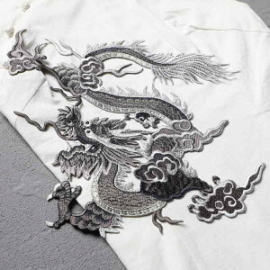 刺繍 ワッペン 中国風 布 パッチ アップリケ 裁縫 手芸 服飾 装飾 ハンドメイド 縫い付け 材料 大きめ 個性的 おしゃれ 青 黄 黒 龍