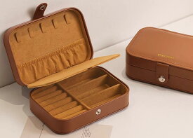 ジュエリーケース 携帯用 コンパクト ヴィンテージ風 PUレザー アクセサリー 分類 収納 スクエア ボックス ネックレス イヤリング 指輪 シンプル おしゃれ 茶 白 ピンク