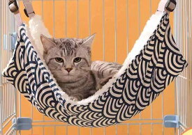 猫 ハンモック ケージ ペット用品 ニャンモック 春夏秋冬 ボア ひんやり 吊り下げ フック 取付簡単 長さ調節 丈夫 通気性 寝床 かわいい ネコ柄 青海波 キツネ ピンク 黄色 グレー
