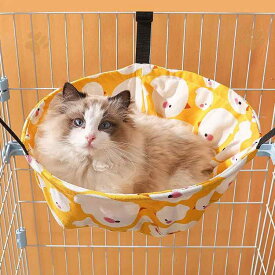 猫 ハンモック ケージ ペット用品 ニャンモック 春夏秋冬 ボア ひんやり 籐 吊り下げ フック 取付簡単 丈夫 通気性 寝床 かわいい スクエア 円形 ネコ柄 小鳥 花 オレンジ 黄色 青