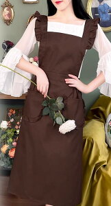 エプロン 韓国 レトロ エステサロン ネイル カフェ 美容院 作業服 制服 汚れ防止 フリル ポケット シンプル かわいい 茶 黒 ピンク 無地